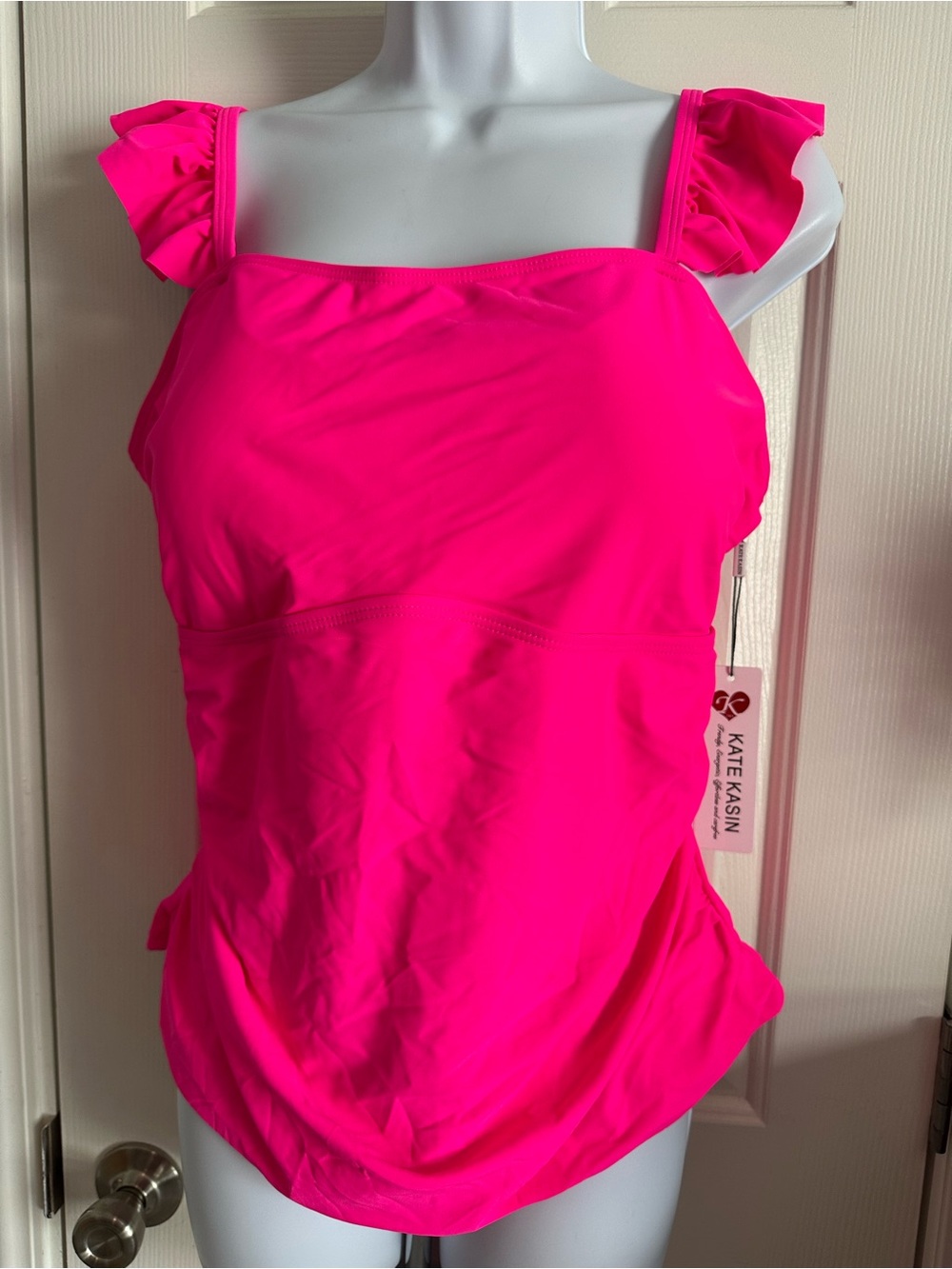 Kate Kasin Hot Pink Ruffle Strap 2 Piece Bathing Suit XLarge